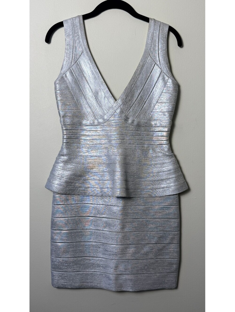 HERVE LEGER BANDAGE BODYCON MINI BONDAGE METALLIC DRESS M - Picture 1 of 13